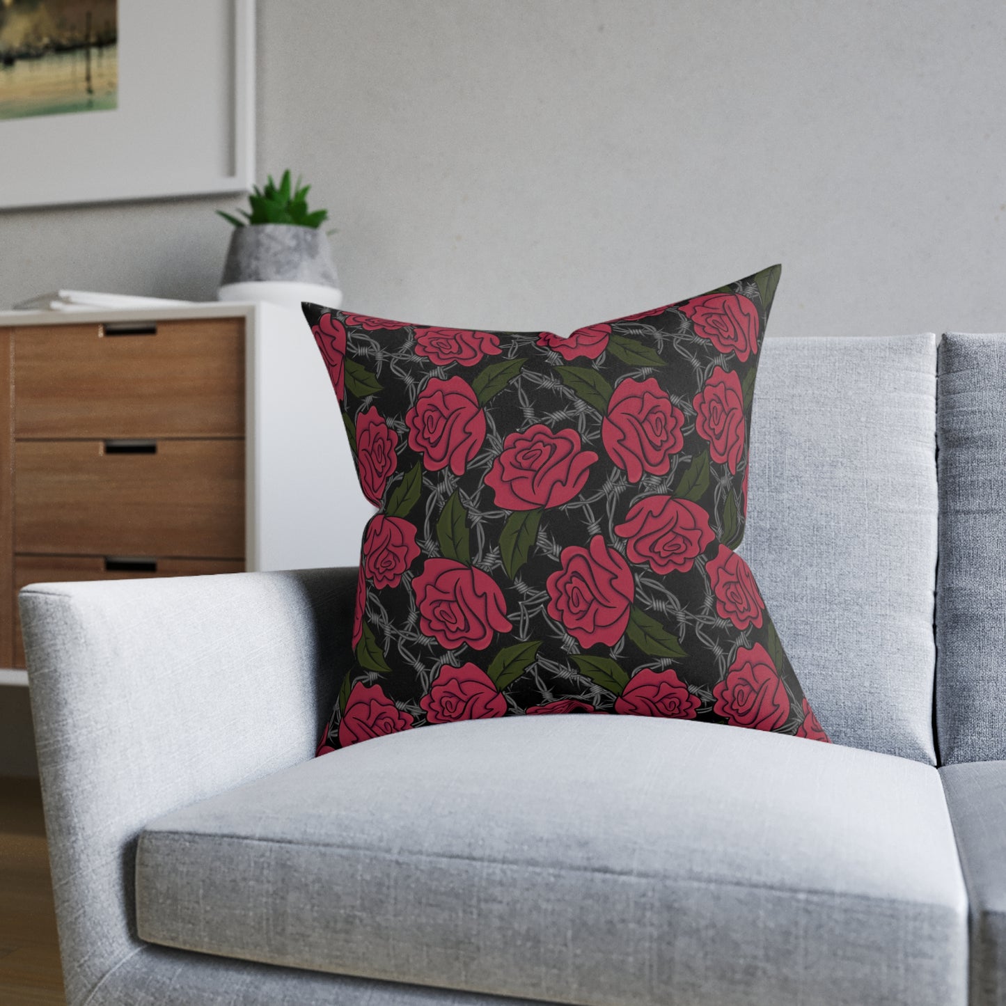 Barbed Rose Square Cushion