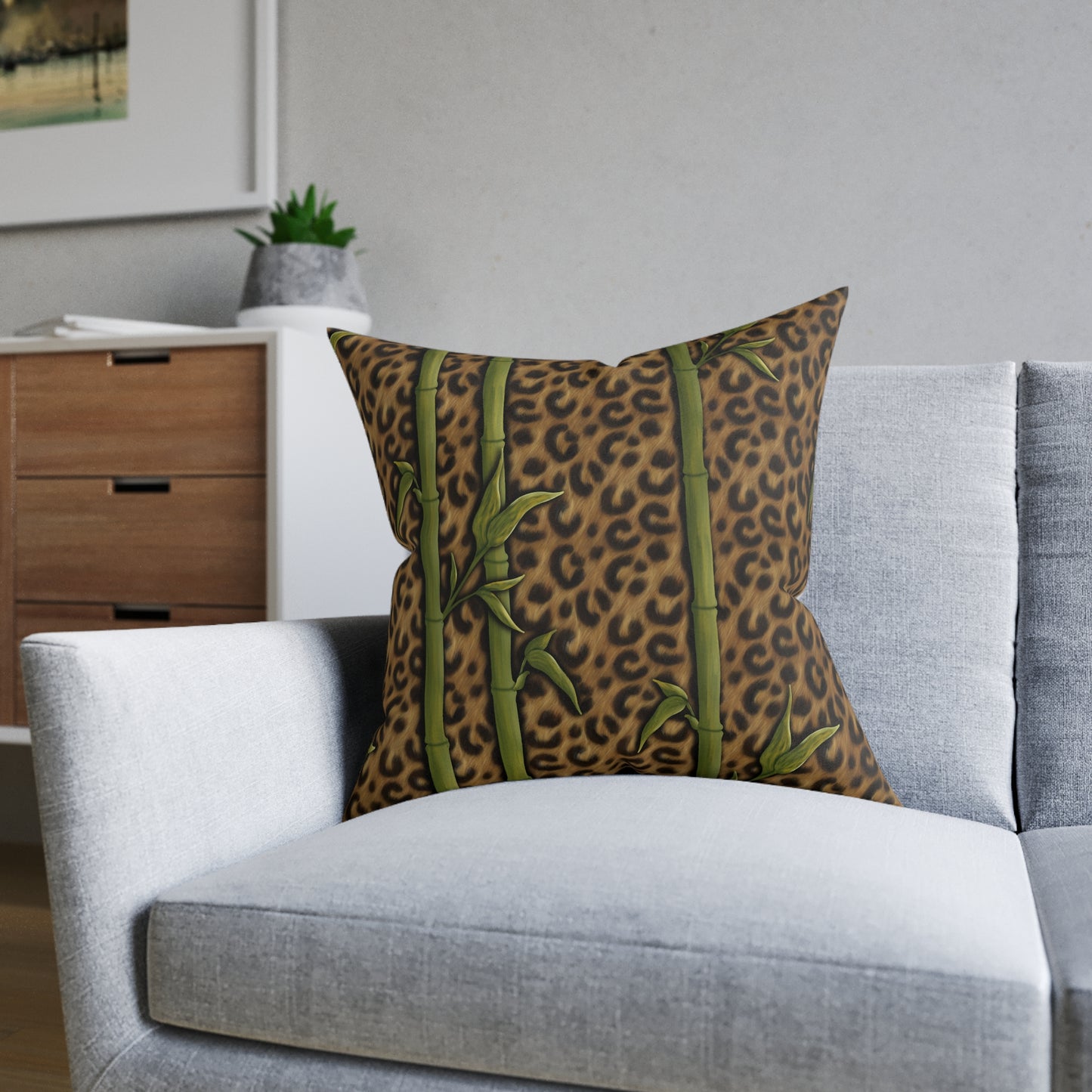 Leopard Luxe & Bamboo Square Cushion