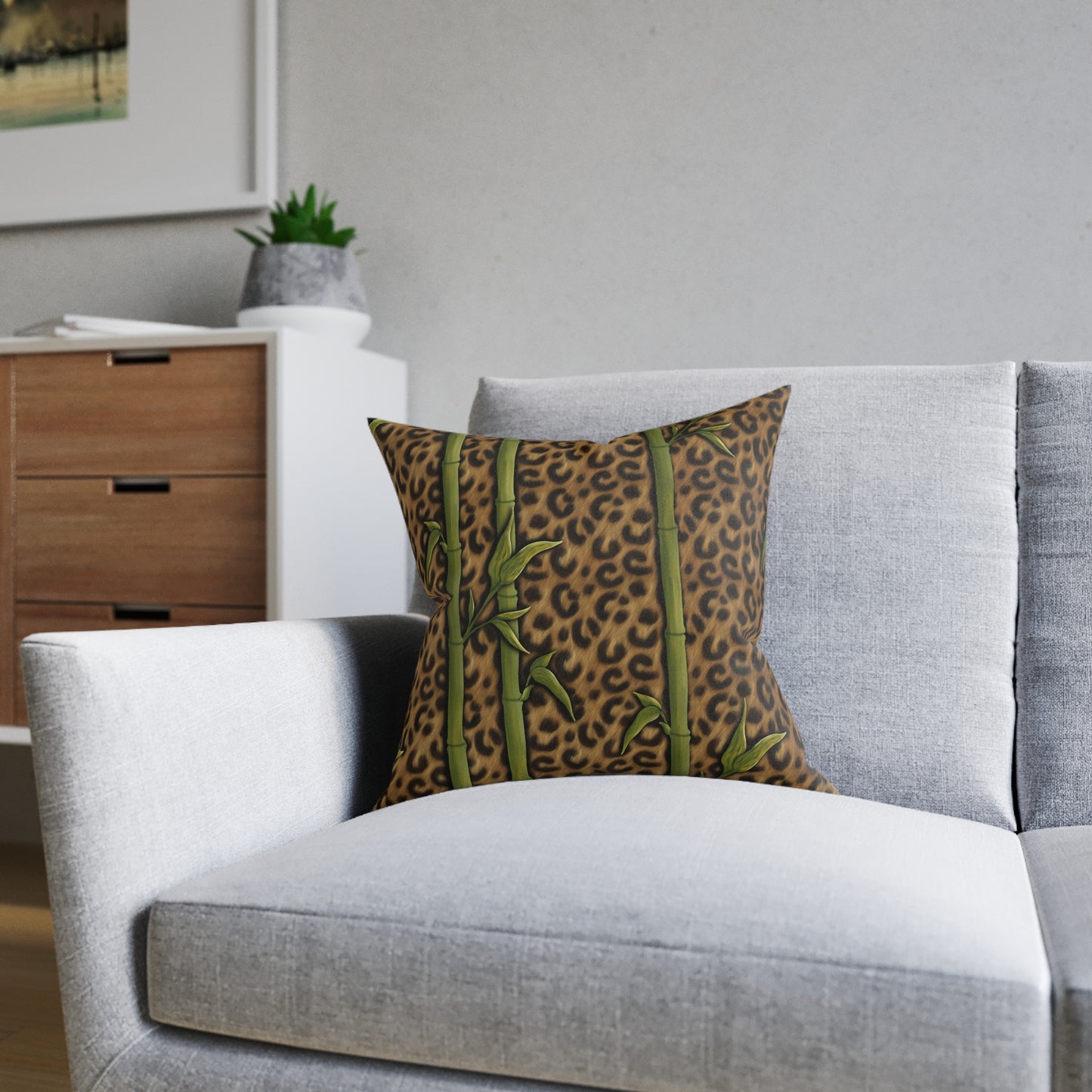 Leopard Luxe & Bamboo Square Cushion