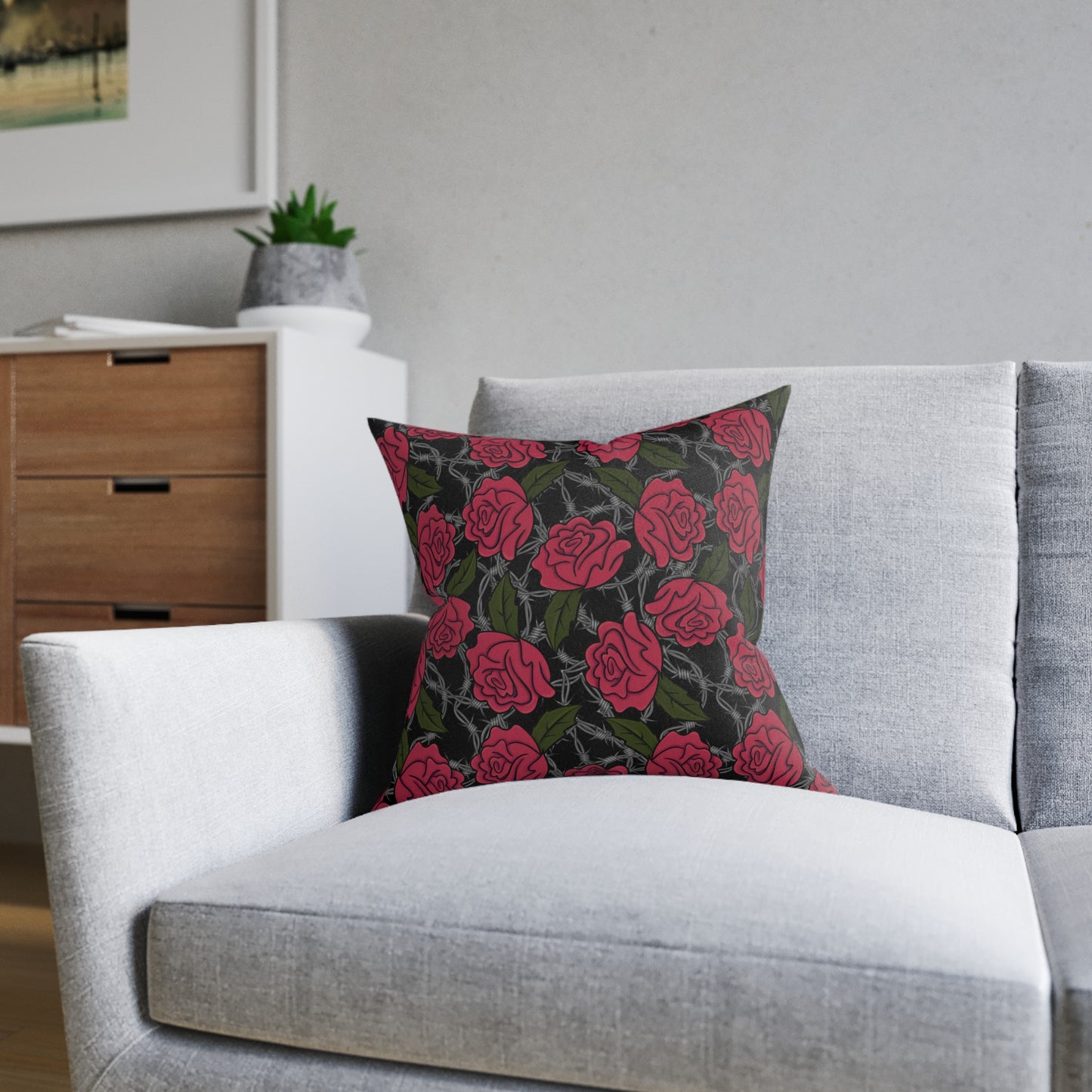 Barbed Rose Square Cushion
