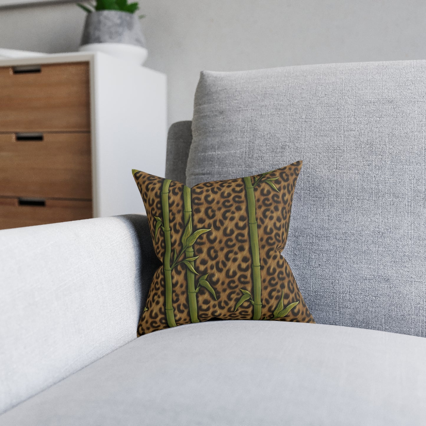 Leopard Luxe & Bamboo Square Cushion