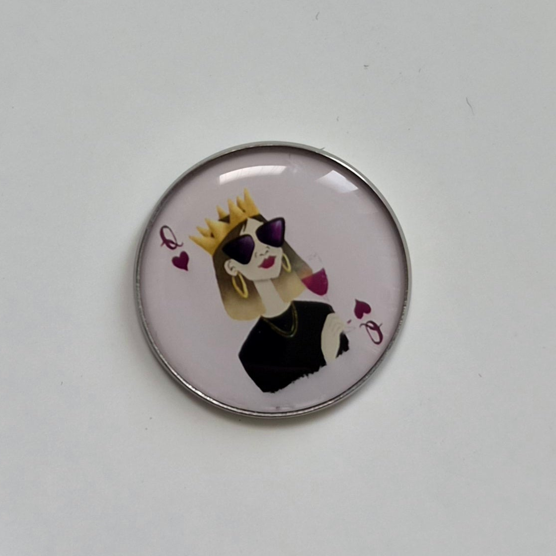 Queen of Hearts Button Pin