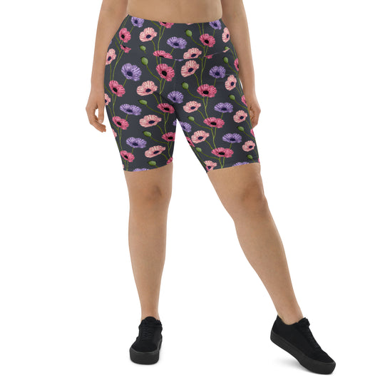 Painted Poppies Biker Shorts